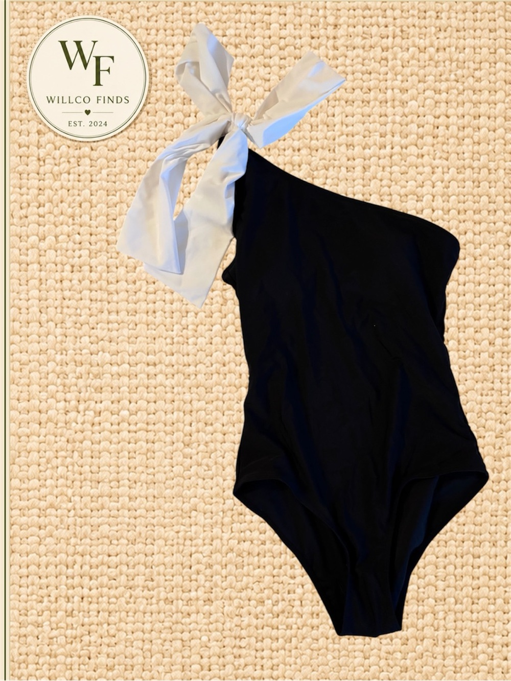 Black White Bow One Shoulder One Piece Swimsuit Small Colorblock